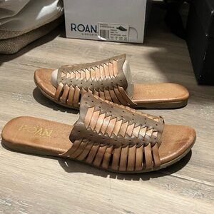 BED|STU Roan Chastity Leather Almond Oats Slide Flat Sandals 7.5